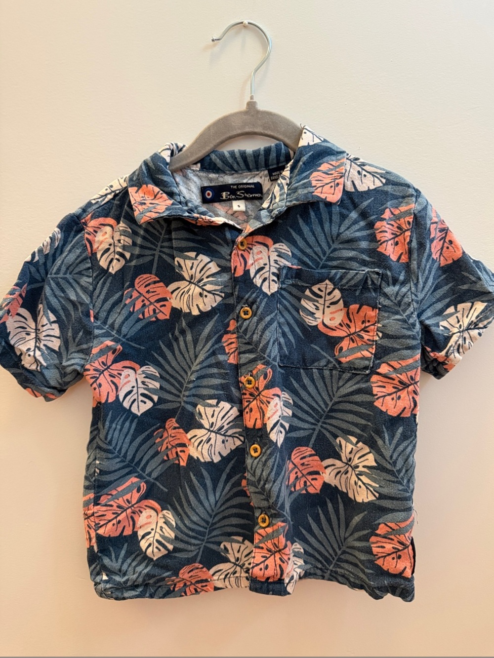 Ben Sherman Boys Tropical Floral Short Sleeve Button Down Shirt Size 5